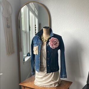 Eddie Bauer Blue Jean Jacket with Pink Flower Accent